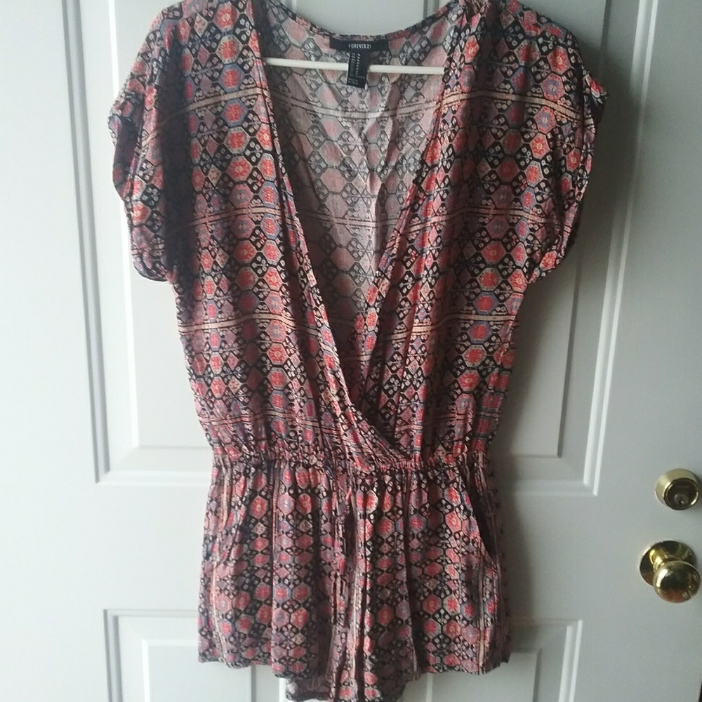 Red Blue Short Sleeve Shorts Romper